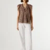 Blusa con cuello en V y volantes Blusa con cuello en V y volantes