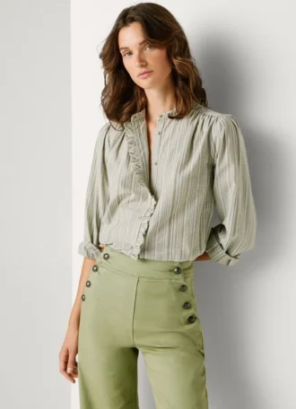 Blusa de rayas con cuello mao