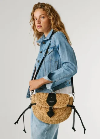 Bolso de hombro de yute con solapa
