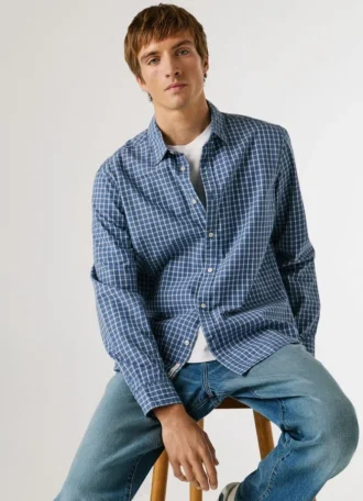 Camisa de popelín a cuadros de corte regular