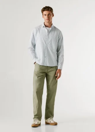 Camisa de popelín a cuadros de corte regular