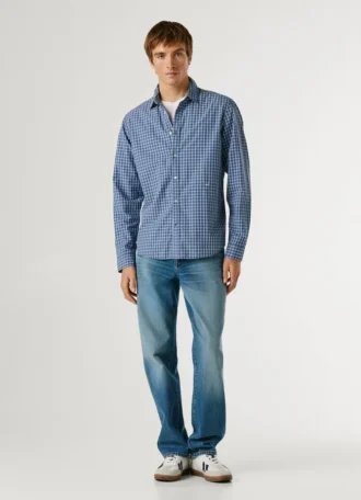 Camisa de popelín a cuadros de corte regular