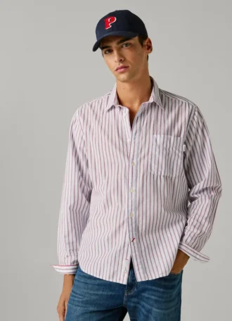 Camisa de popelín a rayas de corte regular