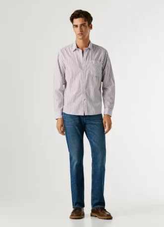 Camisa de popelín a rayas de corte regular