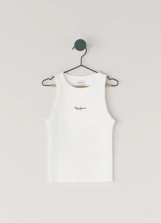 Camiseta con estampado del logotipo y cuello acanalado