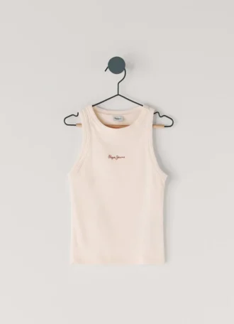 Camiseta con estampado del logotipo y cuello acanalado