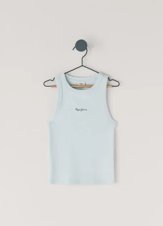Camiseta con estampado del logotipo y cuello acanalado