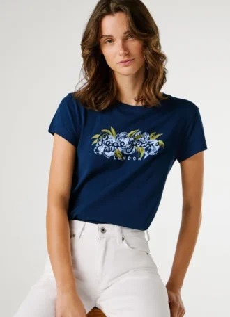 Camiseta con logo floral estampado