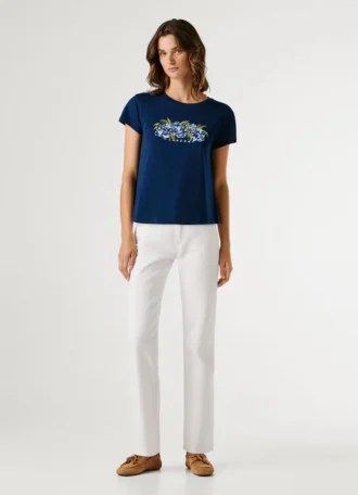 Camiseta con logo floral estampado