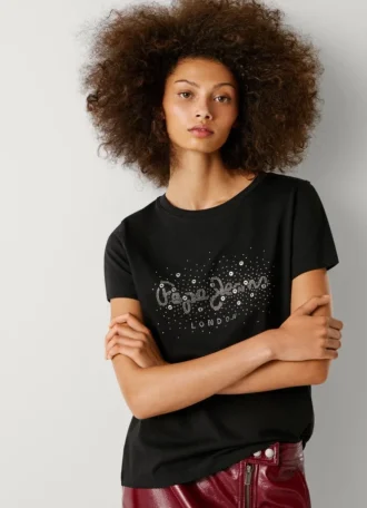 Camiseta con logotipo de strass