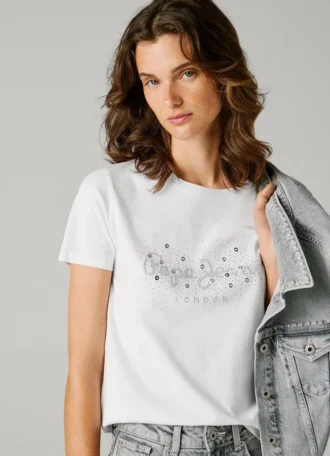Camiseta con logotipo de strass