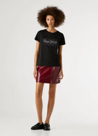 Camiseta con logotipo de strass