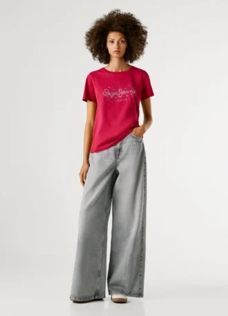 Camiseta con logotipo de strass