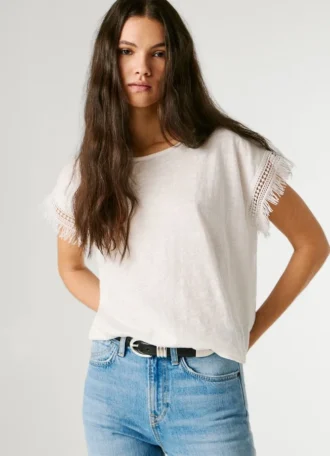 Camiseta de cuello redondo con flecos