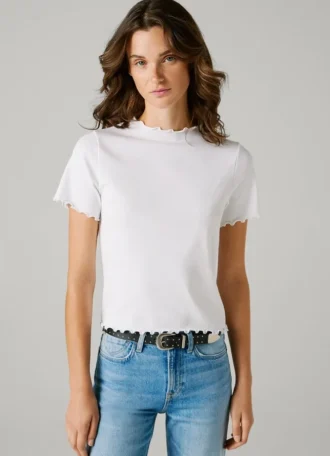 Camiseta de punto calado con logotipo bordado