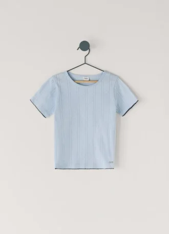Camiseta de punto Pointelle con cuello redondo