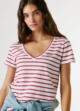 Camiseta de rayas con cuello en V