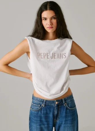 Camiseta sin mangas con logotipo calado
