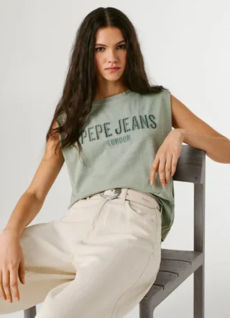 Camiseta sin mangas con logotipo calado
