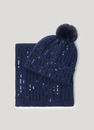 Conjunto de gorro y bufanda con lentejuelas