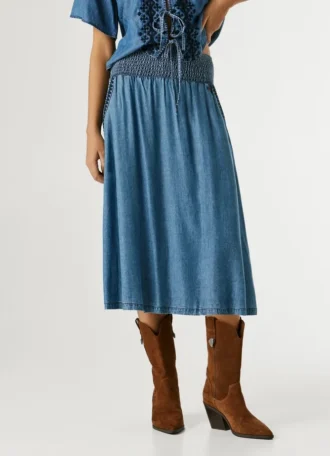 Falda midi de cambray