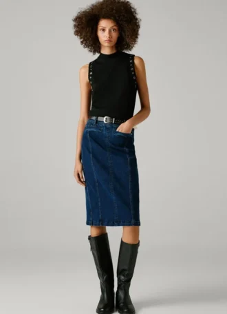 Falda midi de denim de corte ajustado