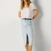 Falda midi de denim de corte ajustado Falda midi de denim de corte ajustado