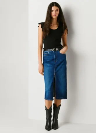 Falda midi de denim de corte ajustado