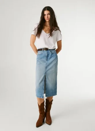 Falda midi de denim de corte ajustado
