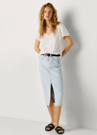 Falda midi de denim de corte ajustado
