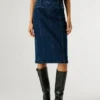Falda midi de denim de corte ajustado Falda midi de denim de corte ajustado