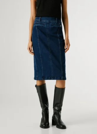 Falda midi de denim de corte ajustado