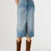 Falda midi de denim de corte ajustado Falda midi de denim de corte ajustado