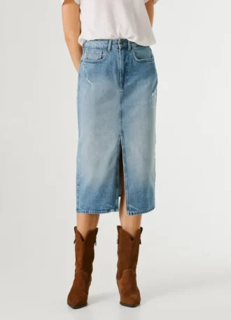 Falda midi de denim de corte ajustado