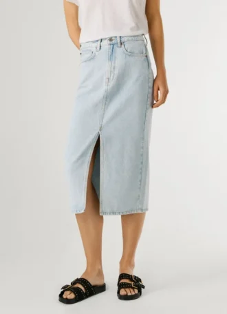 Falda midi de denim de corte ajustado