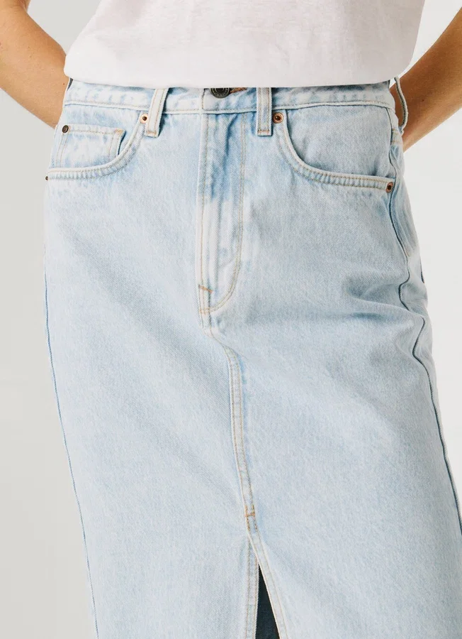 Falda midi de denim de corte ajustado Falda midi de denim de corte ajustado