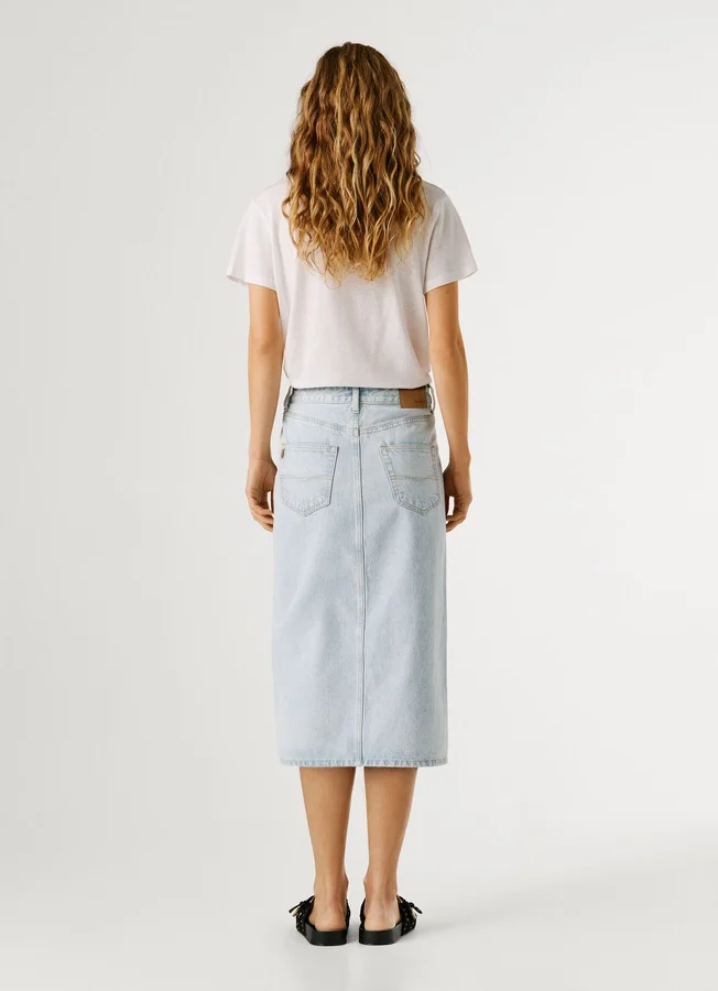 Falda midi de denim de corte ajustado Falda midi de denim de corte ajustado