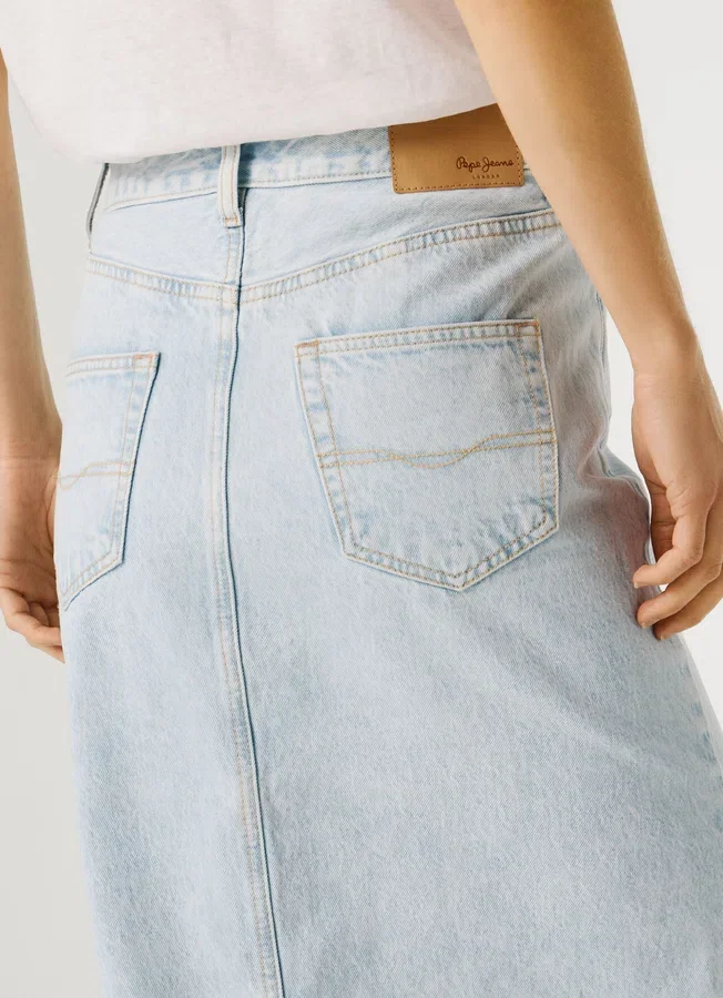 Falda midi de denim de corte ajustado Falda midi de denim de corte ajustado