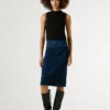 Falda midi de denim de corte ajustado Falda midi de denim de corte ajustado