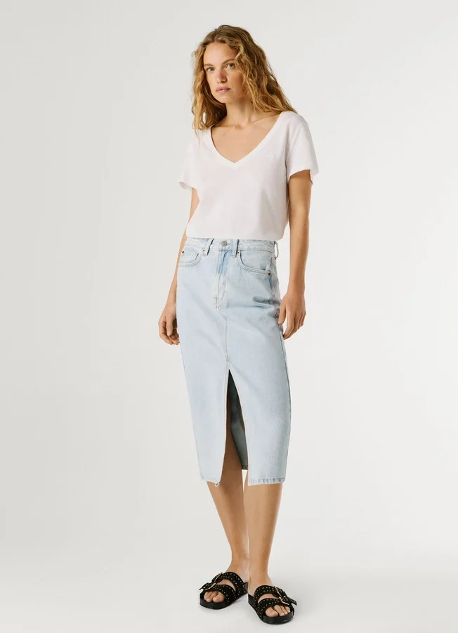 Falda midi de denim de corte ajustado Falda midi de denim de corte ajustado