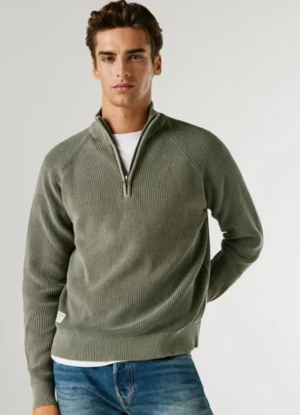 Jersey de cuello alto con media cremallera