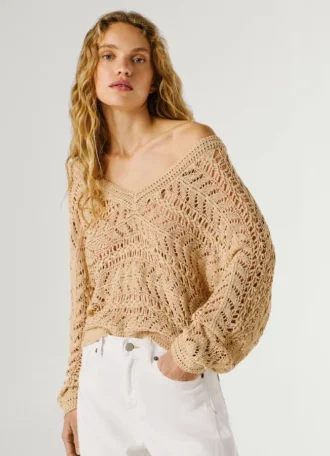 Jersey de punto calado con cuello en V