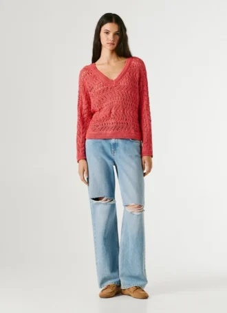 Jersey de punto calado con cuello en V