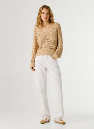 Jersey de punto calado con cuello en V