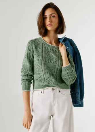 Jersey de punto calado con cuello redondo