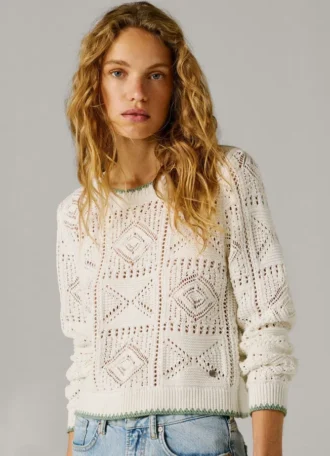 Jersey de punto calado con cuello redondo