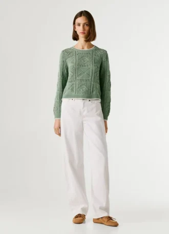 Jersey de punto calado con cuello redondo