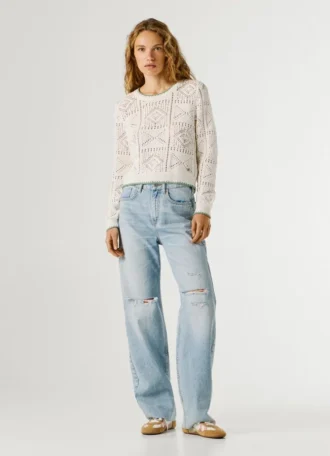 Jersey de punto calado con cuello redondo