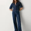 Mono largo de denim de corte recto Mono largo de denim de corte recto
