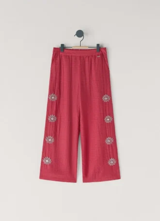 Pantalones anchos con bordado floral